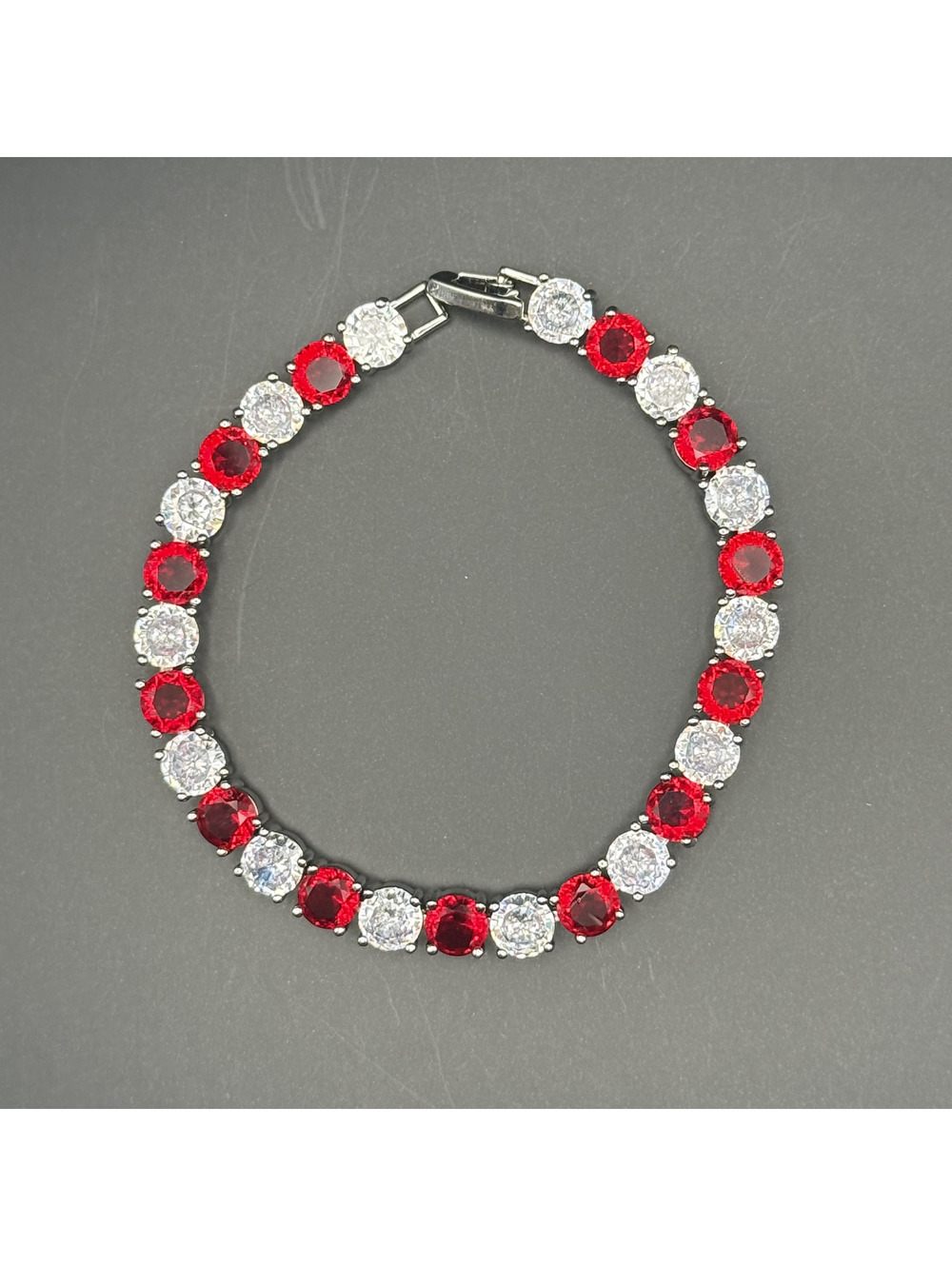 candy+clover candy cane red white crystal 14k white gold plated bracelet